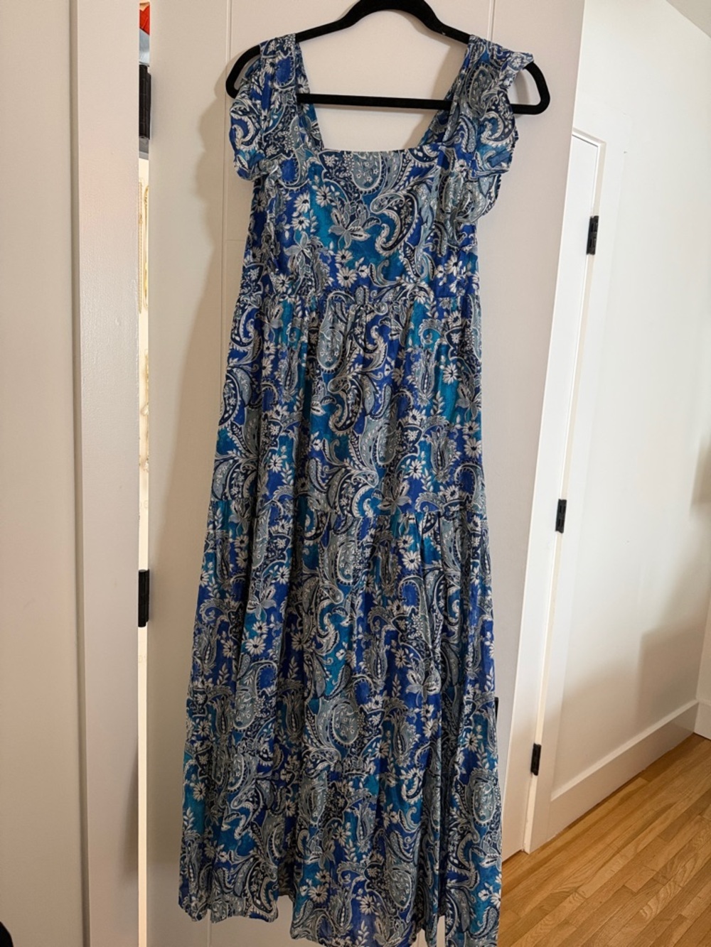 Mango Blue Paisley & Floral Tiered Maxi Dress
